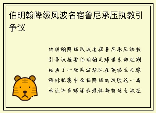 伯明翰降级风波名宿鲁尼承压执教引争议